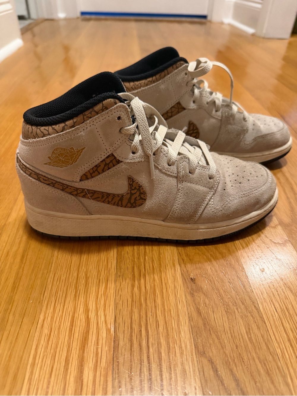 Nike Kids Beige Suede Mid-Top Sneakers with Brown Accents